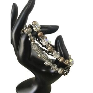 Crystal Beaded Bracelet‎ Stackable Elastic Silver Gold Tone Fashion Jewelry